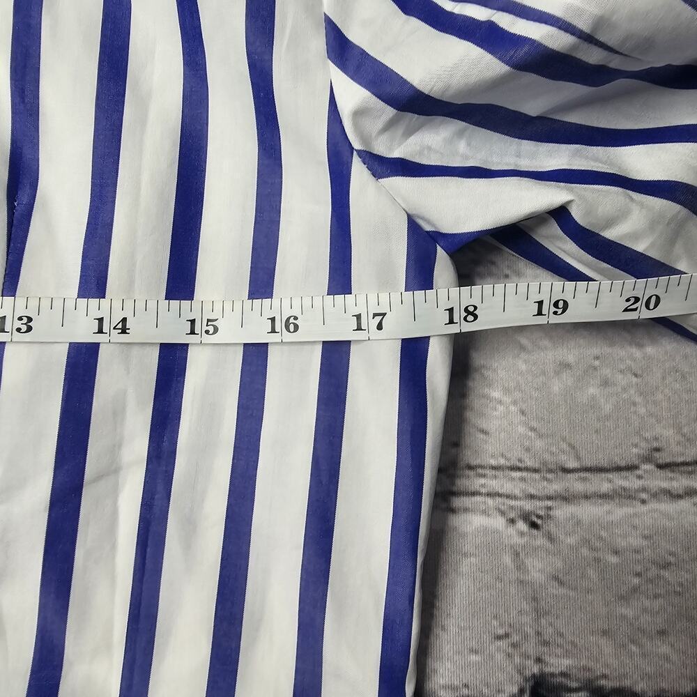 Usonia Womens White Blue Vertical Stripe 100% Cotton 3/4 Sleeve Blouse Size L - Picture 9 of 11